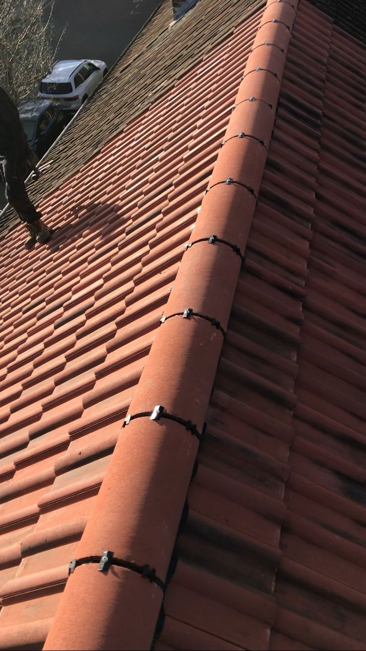 Roof membrane installation in progress